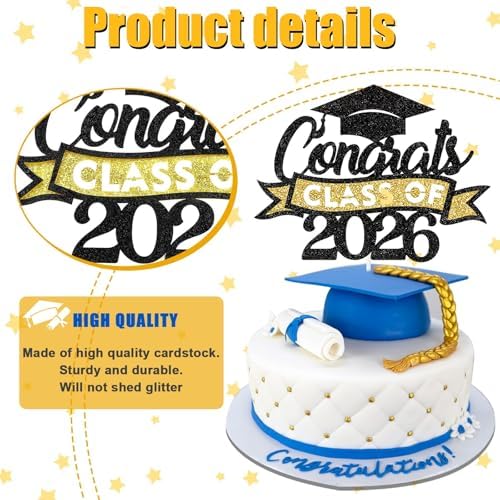 Gold and Black Congrats Grad Cake Topper, Graduation Cake Topper, Graduation Party Supplies, Graduation Decorations 2026