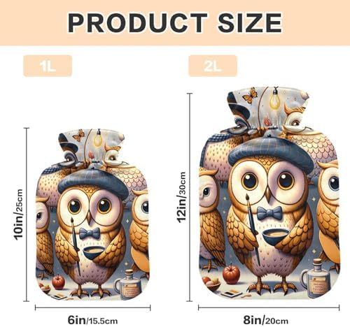 Funny Owls Hot Water Bottle Water Heating Pad Hot Water Bag for Pain Relief, 2 Liters