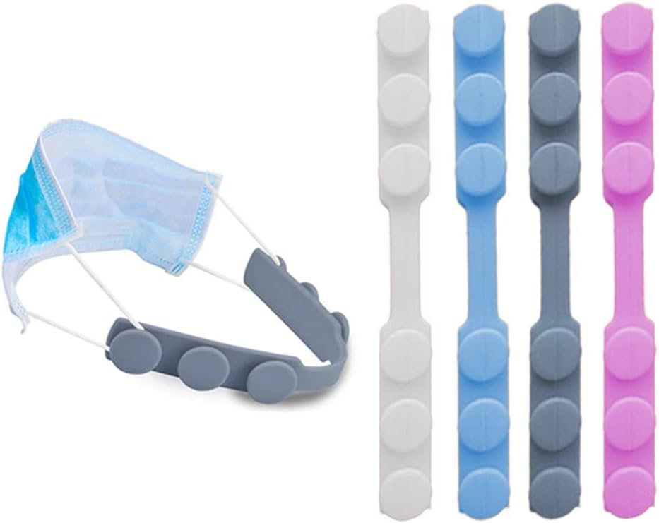4 PCS Extended Silicone Bands Anti-Tightening Strap for Masks to Prevent Ear Pain,Adjustable Comfort mask Grips Extension Buckle Holder Hook Ear Strap,4 Color