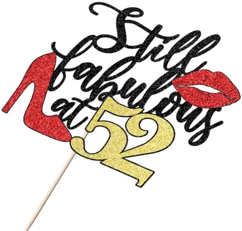 Still Fabulous at 52 Cake Topper,Happy 52nd Birthday Queen High heels Big Red lips Cake Topper,Women 52nd Birthday Party Cake Decorations