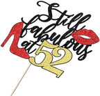 Still Fabulous at 52 Cake Topper,Happy 52nd Birthday Queen High heels Big Red lips Cake Topper,Women 52nd Birthday Party Cake Decorations