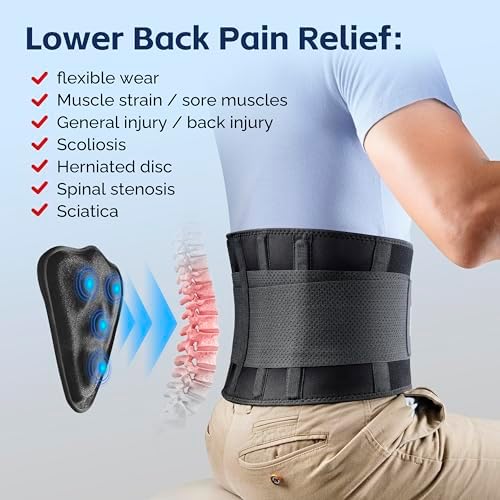 FEATOL Back Brace for Men Lower Back, Lumbar Support Belt- Back Pain, Adjustable Support Straps with Removable Lumbar Pad for Heavy Lifting Work, Plus Size(Black, L/XL