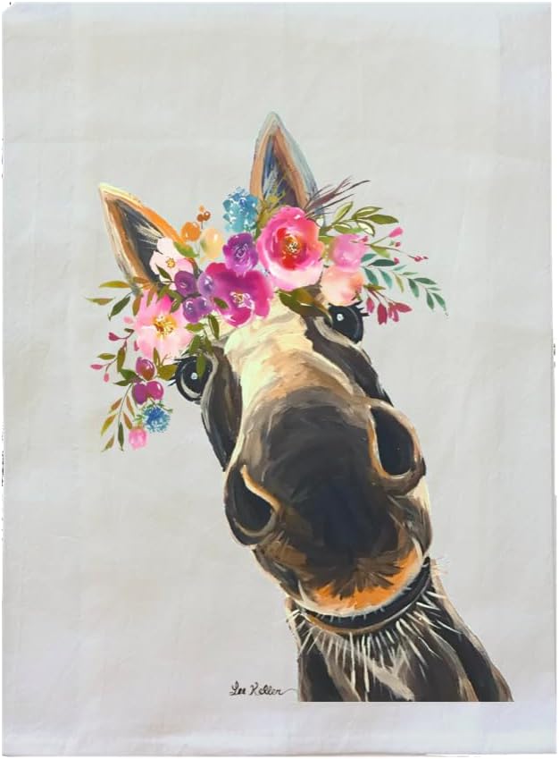 Donkey Tea Towel - Cute Flower Crown Donkey Flour Sack Towel - Donkey Kitchen Towel - Donkey Lover Gifts - Donkey gifts for mom - Handmade - Farmhouse Kitchen Decor - Hippie Hound Studios