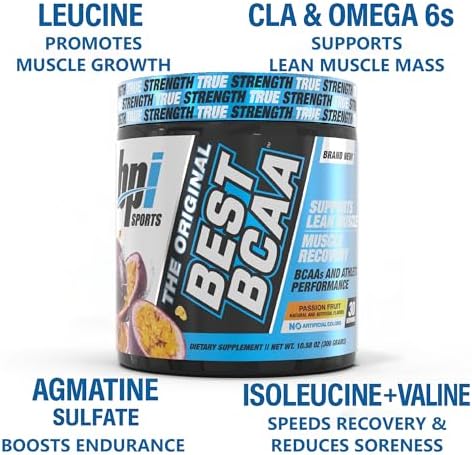 BPI Sports Best BCAA Powder - Muscle Recovery Support - Branched Chain Amino Acids | Building Blocks of Protein and Muscle - Post Workout Recovery – Hydration - Passion Fruit, 30 Servings