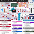 Hard Case First Aid Kit 408 Pcs - Wall Mountable Trauma Kit for Car, Home, Office & Truck - Comprehensive Large First Aid Supplies with Color-Coded Labelled Compartments