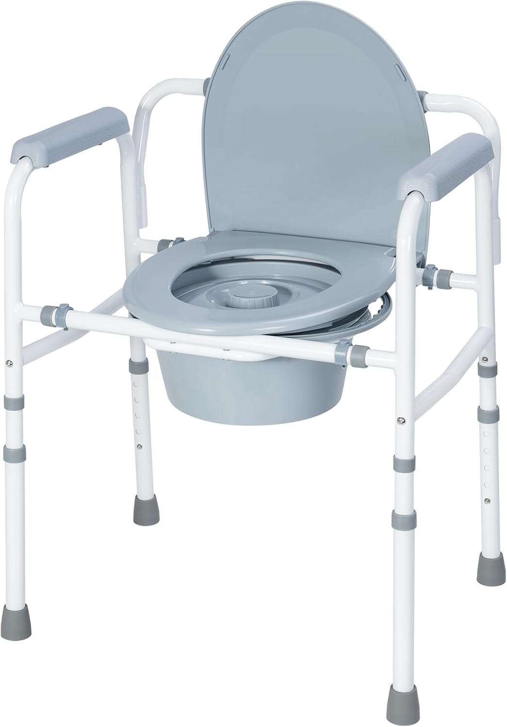 3-in-1 Bedside Commode Chair with Splash Guard & Bucket, Portable Toilet for Seniors, Adult Potty Chair, Adjustable Height, Supports 300 lbs,White