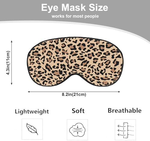 Leopard Print Sleep Mask Eye Mask Animal Skin Brown Sleep Mask Light Blocking Adjustable Smooth Soft Eye Masks for Women Deep Rest Travel