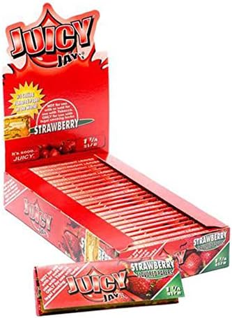 24 Packs (1 box) Juicy Jay's 1.25" Pure Hemp Rolling Papers - Strawberry