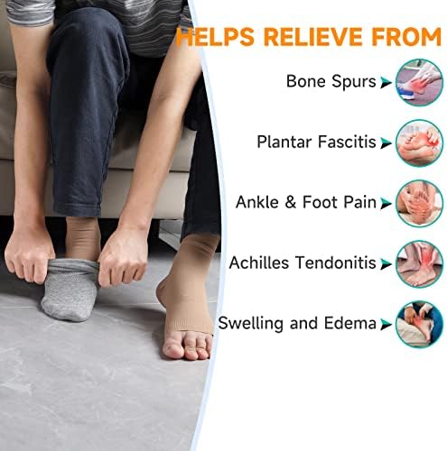 TOFLY® Plantar Fasciitis Socks for Women Men, Truly 20-30mmHg Compression Socks for Arch & Ankle Support, Foot Care Compression Sleeves for Injury Recovery, Eases Swelling, Pain Relief, Beige L