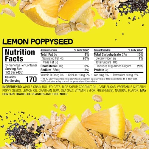 Bobo's Lemon Poppyseed Oat Bars, Simple Ingredients, Whole Grain Oats, Plant Based, Gluten Free Breakfast Bars, Non-GMO, Healthy Snacks for Adults & Kids (12 Bars)