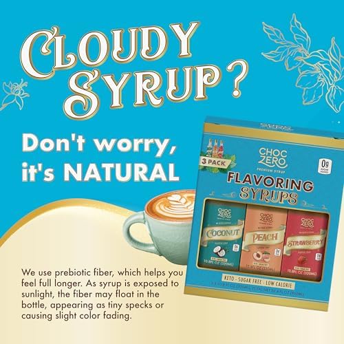 ChocZero Sugar Free Coffee Syrup Summer Variety Pack (3 × 10.8 fl oz), Monk Fruit Sweetened, Keto Friendly, No Sugar Alcohols – Coconut, Peach & Strawberry