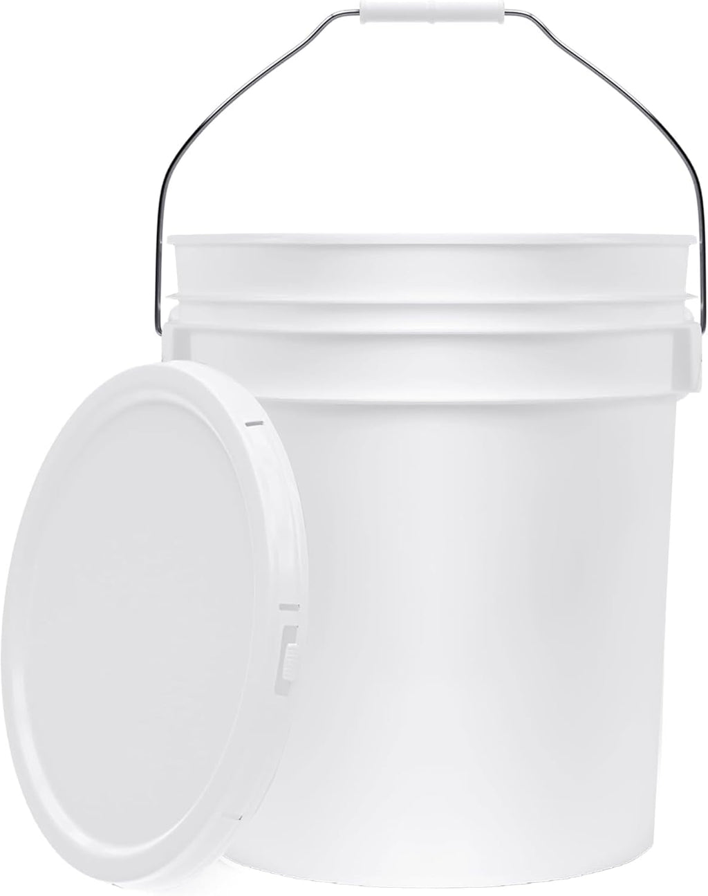 5-Gallon White Bucket Pail Container with Lid | Food Grade | Heavy-Duty 90MIL Extra Durable | Metal Handles with Plastic Grip for Easy Carrying | Multi-Use | Easy Stack and Store | BPA Free - 1 Pack