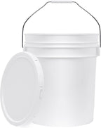 5-Gallon White Bucket Pail Container with Lid | Food Grade | Heavy-Duty 90MIL Extra Durable | Metal Handles with Plastic Grip for Easy Carrying | Multi-Use | Easy Stack and Store | BPA Free - 1 Pack