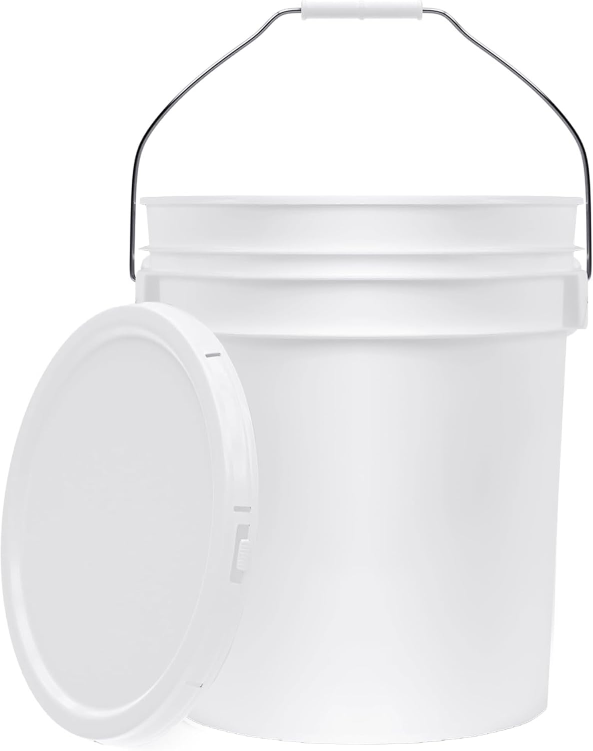 5-Gallon White Bucket Pail Container with Lid | Food Grade | Heavy-Duty 90MIL Extra Durable | Metal Handles with Plastic Grip for Easy Carrying | Multi-Use | Easy Stack and Store | BPA Free - 1 Pack