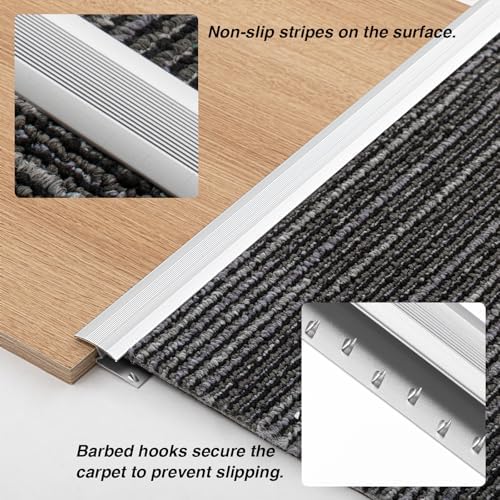 Zonon 36 Inch Aluminum Alloy Z-Shape Floor Transition Strip, Carpet to Tile/Laminate/Wood Floor,Cuttable Edge Trim Strip Protection Cover for Home Office Bedroom Doorways, Waterproof & Rust-Resistant