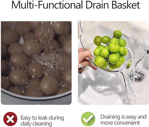 Multi-functional Drain Basket - 2024 New Fruit Cleaning Bowl with Strainer Container, Kitchen Sink Food Catcher Drainer Rinser Vegetable Washing Filter over the Colander (1PC, Clear)