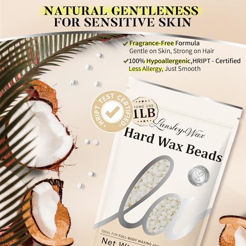 LANSLEYWAX White Hard Wax Beads, 1LB Wax Beans for Sensitive Skin & Full-Body Hair Removal, Brazilian/Bikini/Face/Legs/Eyebrow/Armpit/Chest Waxing Refill at Home for Women & Men, Stripless Formula