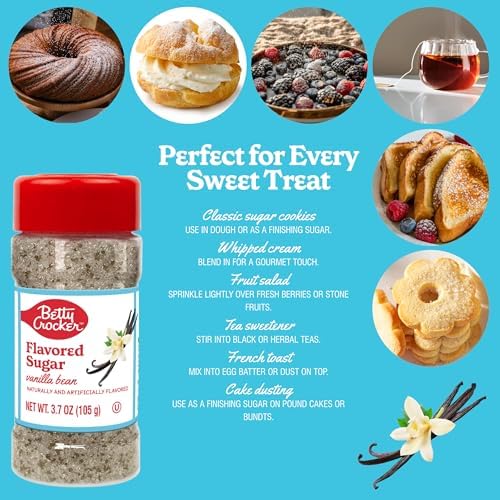 Betty Crocker Vanilla Bean Flavored Sugar – Classic Dessert Sugar for Baking, Drinks & More, 3.7 oz
