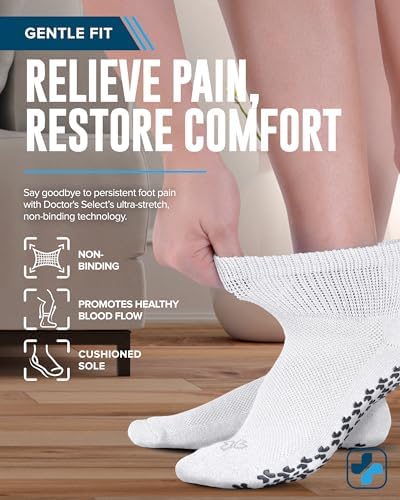 Doctor's Select Diabetic Ankle Socks with Grippers for Men and Women - 4 Pair 1/4 Length Neuropathy Socks for Women