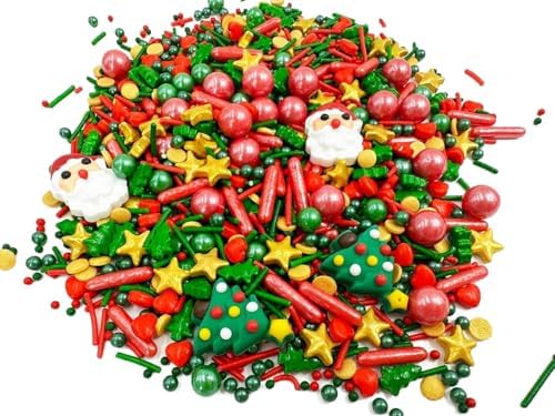 Christmas Cake Topper Sprinkles Decoration Candy Santa Claus Cupcake Dessert Cookie Sprinkle 100g/3.2oz (A)