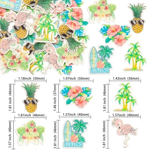 Gyufise 54Pcs Edible Tropical Aloha Luau Cupcake Toppers Wafer Paper Palm Tree Flower Turtle Leaves Flamingo Pineapple Cupcake Picks Summer Hawaiian Theme Birthday Party Cake Decorations Supplies