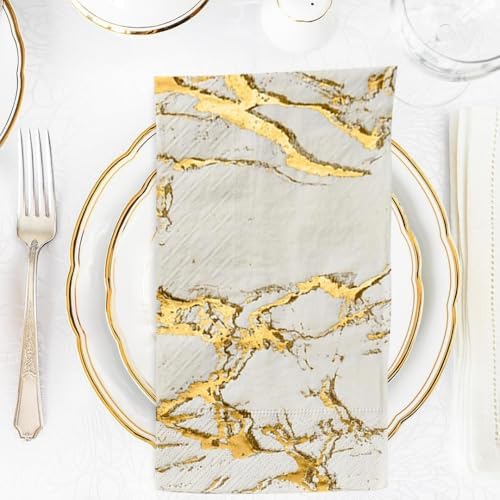 Marble Gold Paper Napkins - (Pack of 18) - Elegant Disposable Napkins for Parties, Weddings & Special Occasions