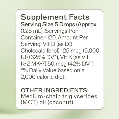 Amy Myers MD Vitamin D3/K2 Liquid - Supports Bone Health, Immune Function & Hormone Balance - High Absorption - Non-Dairy, Gluten-Free - 1 fl oz (30 Servings)