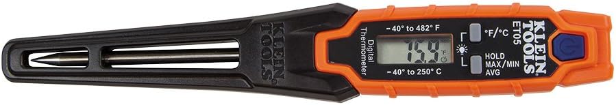 Klein Tools ET05 Digital Pocket Thermometer, HVAC Instant Read Thermometer with Backlit Display, Wide Measurement Range, Fahrenheit and Celsius