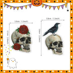 40 PCS Skull & Rose Halloween Cake Toppers - Edible Wafer Paper Decorations - Skeleton Crow & Skull Cupcake Picks