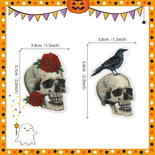 40 PCS Skull & Rose Halloween Cake Toppers - Edible Wafer Paper Decorations - Skeleton Crow & Skull Cupcake Picks