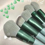 Makeup Brush Kit Soft Fiber Hair, Portable for Daily Travel, 13PCS Brushes for Face Eye Lip, Includes Storage Bag, Green
