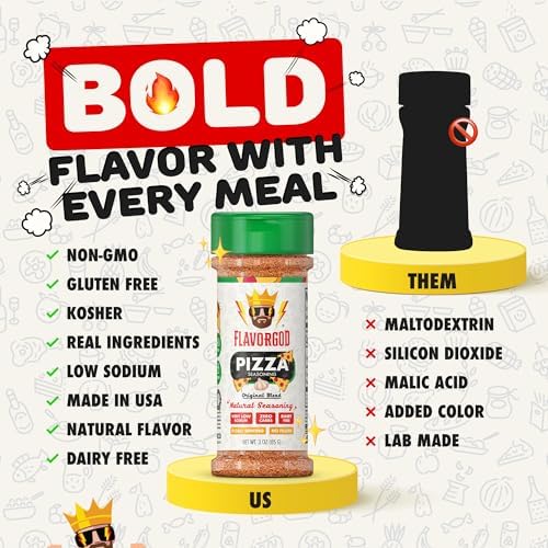 Pizza Seasoning Mix by Flavor God - Premium All Natural & Healthy Spice Blend for Grilling Chicken, Beef, Seafood, Vegetables, Salad, Tacos, Ravioli, & Pasta- Kosher, Gluten-Free, Dairy-Free, Vegan, Keto Friendly
