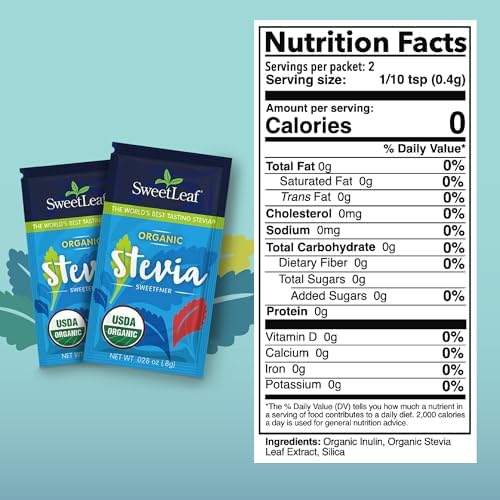 SweetLeaf Organic Stevia Powder Packets - Zero Calorie Sweetener with Stevia Leaf Extract, No Artificial Sweetener Additive, Sugar Free, Keto Friendly, Non GMO, Gluten Free - 35 Packets (Pack of 1)