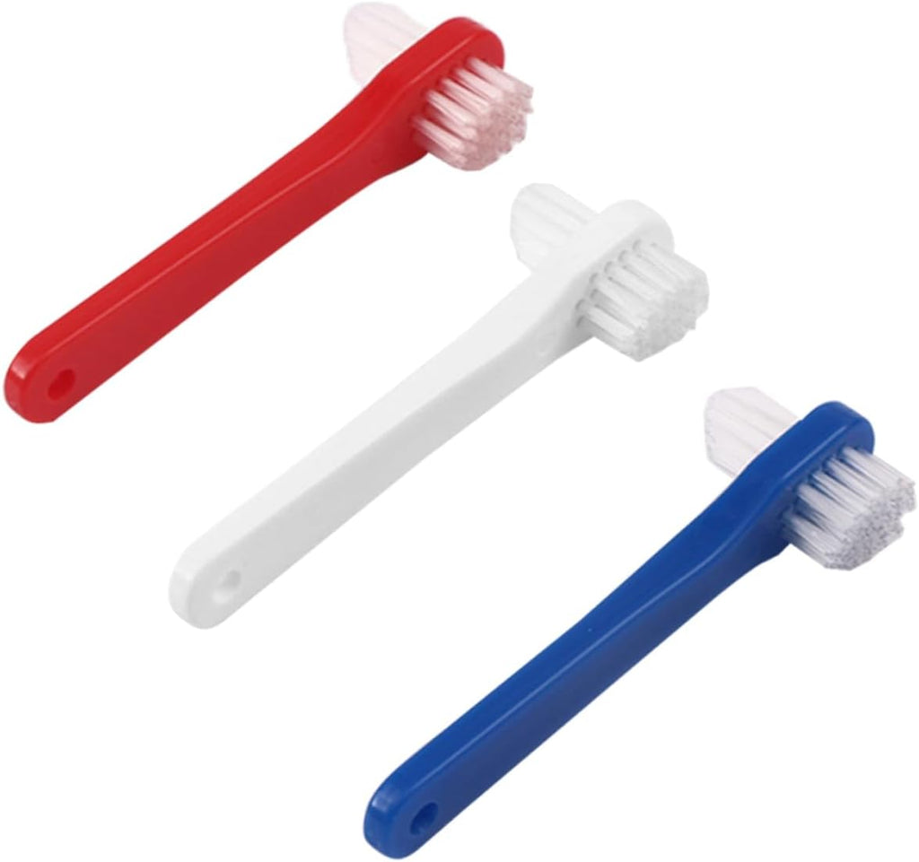 3Pcs Small Double Sided Denture Toothbrush with Medium Bristles Ergonomic Thick Handle for Comfortable Grip Durable Cleaning Tools for Braces and Retainers Portable Adult Oral Care