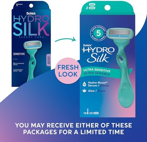 Schick Hydro Silk Sensitive Women's Razor | 5-Blade Razors for Women Sensitive Skin | Womens Razors Sensitive Skin | 1 Handle & 2 Razor Blade Refills