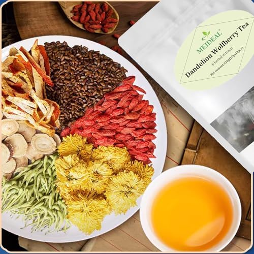 Dandelion Wolfberry Tea, 8 Natural Herbal Ingredients Blend, Dandelion Teabag Organic, Natural Chinese Wolfberry Tea Bags, Chrysanthemunn Cassia Seed (2 Bags 24 Pcs)