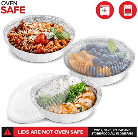 Stock Your Home 9" Round Aluminum Foil Pans with Lids (40 Pack) Pie Tins Disposable 9 Inch with Lid, To-Go Containers for Pies, Cheesecake, Cinnamon Rolls, Flan, 2" Deep Dish Cake Pan for Holidays