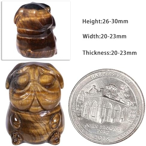 Nupuyai Pack of 2 Natural Crystal Tiger's Eye Stone Pug Dog Statue, Hand Carved Stone Animal Figurine for Home Office Decoration