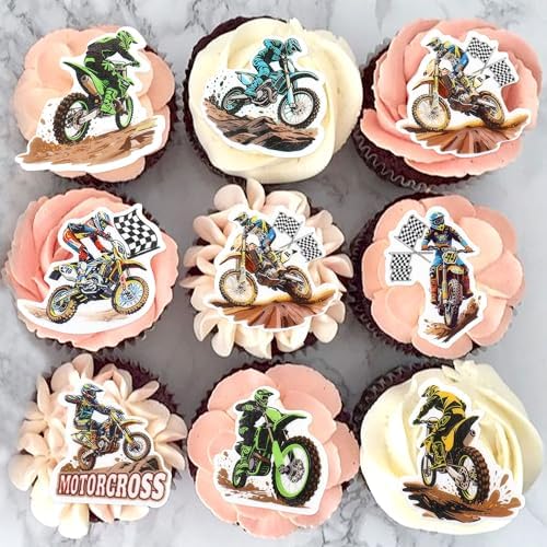 40pcs Edible Motorcycle Cupcake Toppers Motocross Dirt Bike Party Cupcake Toppers, Motorcycle Sport Theme Birthday Motocross Cake Decor