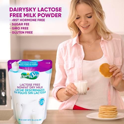 DairySky Lactose Free Milk Powder 16 Oz - Non GMO Fat Free Powdered Milk for Baking & Coffee, Kosher with Protein & Calcium, Great Substitute for Liquid Milk, RBST Hormone Free - 1 Pack