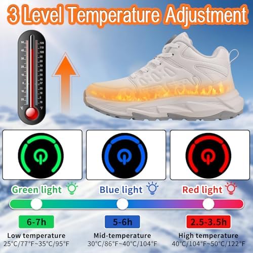 Heated Shoes for Women Men, Feet Warmers for Women, Electric Heating Shoes with 4000mAh Battery, 3 Heating Levels, Rechargeable Winter Heated Sneakers for Outdoor Work Sports Hiking