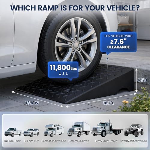 KROAK Heavy-Duty Rubber Curb Ramps 2-Pack, 6" Height & Extra-Wide 18.8" Width, Supports 11800LBS, Non-Slip Driveway Ramps for Wheelchairs, Cars, Scooters, Lawn Mowers & Motorcycles
