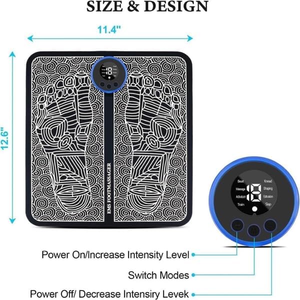 EMS Electric Foot Massager Pad, 19 Levels & 8 Modes Muscle Stimulator Mat for Pain Relief & Blood Circulation, Portable Rechargeable Foot Massage Mat for Home Office Travel