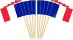 CYPS 100 Pcs France Mini Stick Cupcake Toppers - French Flag Toothpicks for Cake, Cocktail, Food Bar, Celebration Decoration