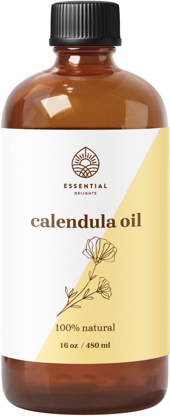 Calendula Oil - Premium Carrier Oil | Nourishing for Skin, Face, Body, Hair Revitalization | Hydrating, Vegan & Cruelty-Free, 16 Fl Oz