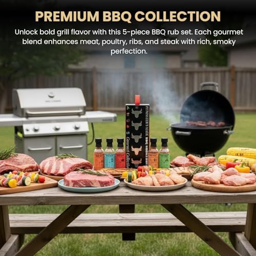 Smokehouse Pitmasters BBQ Rubs Gift Set – 5 Gourmet Seasoning Blends Including Cajun, Caribbean, Memphis, Southwest | Barbecue Spice Collection for Grilling & Smoking | Great Gift for Dads, Husbands