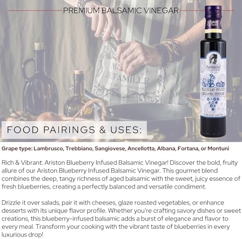 Ariston "The Very Best" Premium Balsamic Vinegar – Barrel Aged, Gourmet Quality, Product of Italy – Vegan, Gluten Free, GMO Free, No Added Sugar, All-Natural, 8.45 fl oz (250ml) Blueberry