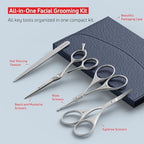 Suvorna Premium Beard & Mustache Set with Beard scissors for men - Facial Hair/Nose/Eyebrow Scissors - Slant Tweezers (4 Pcs Dark Blue)