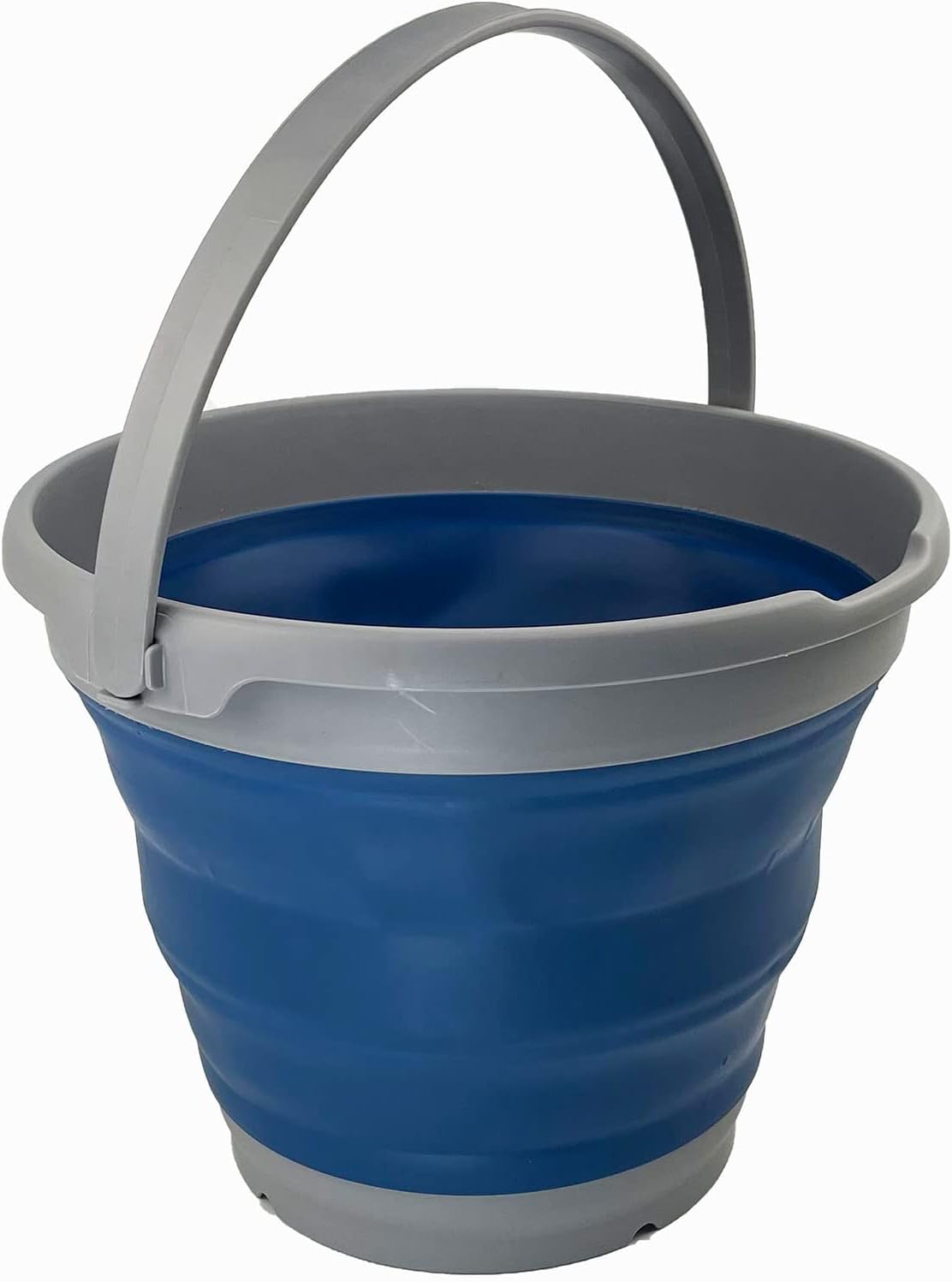 SAMMART 10L (2.6 gallons) Collapsible Plastic Bucket - Foldable Round Tub with Handle- Portable Fishing Bucket/Water Pail - Pop Up Saving (Grey/Mist Blue)