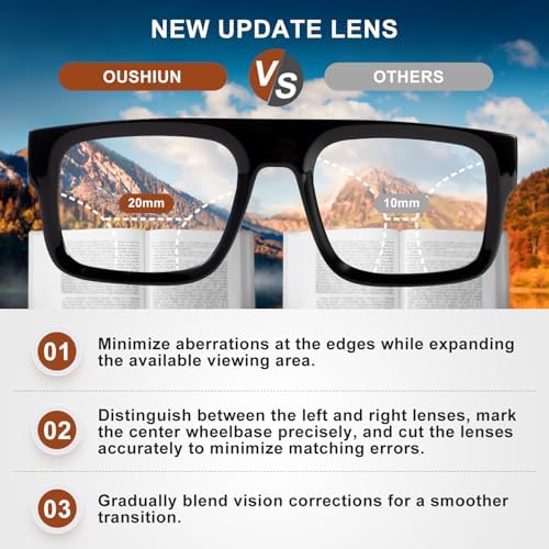 Oversized Progressive Reading Glasses, Photochromic Multifocal Readers for Men & Women with Spring Hinge